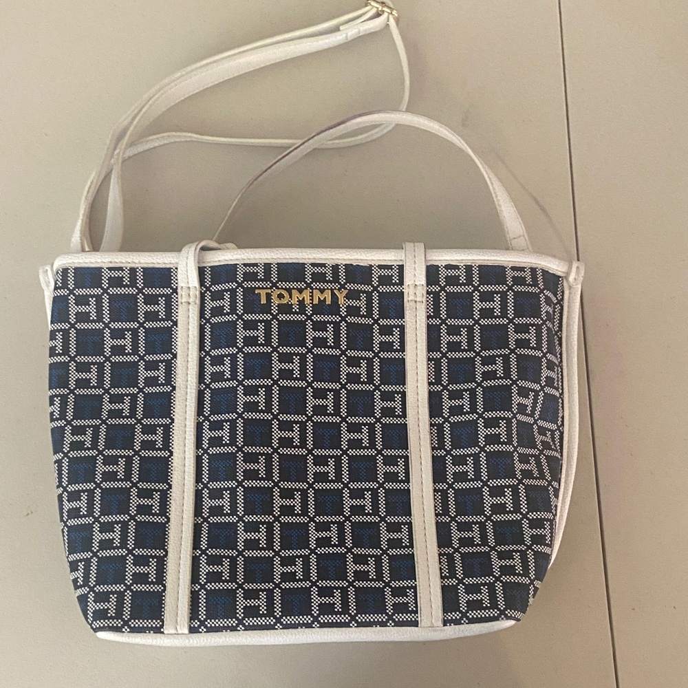 Tommy Hilfiger Navy and White Monogram Shoulder Bag